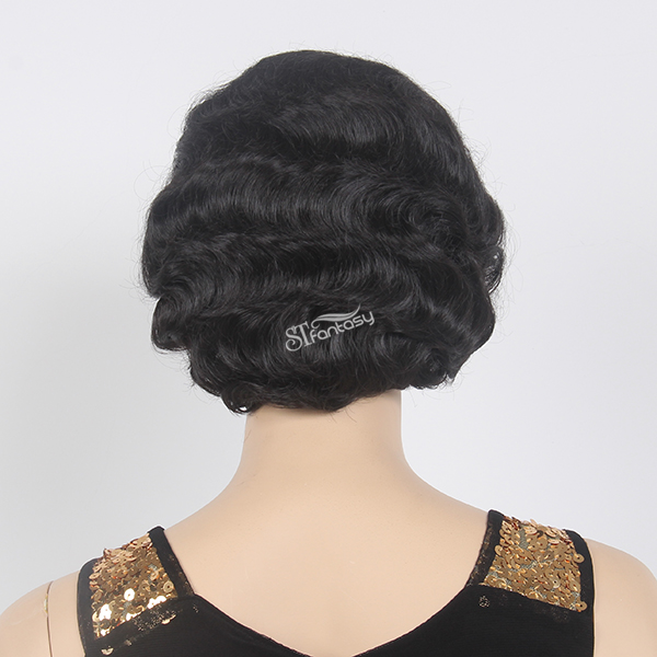 Real looking short black women lace front wigs with no bang