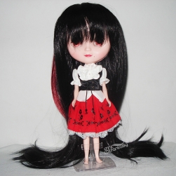 Long straight black cute doll wig with imported synthetic fiber