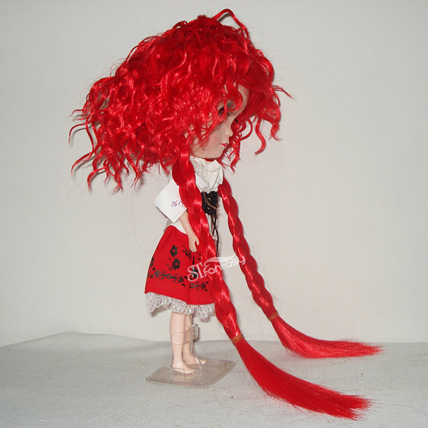 Red doll wig with two little braids for american girl