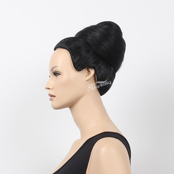 Black color updo hair style mannequin head bald wig wholesale