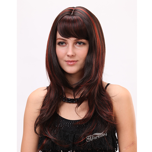 Color mixing long natural wave synthetic wigs for women