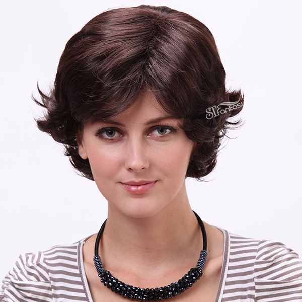 Natural color water wave mom wigs with high quality synthetic fiber