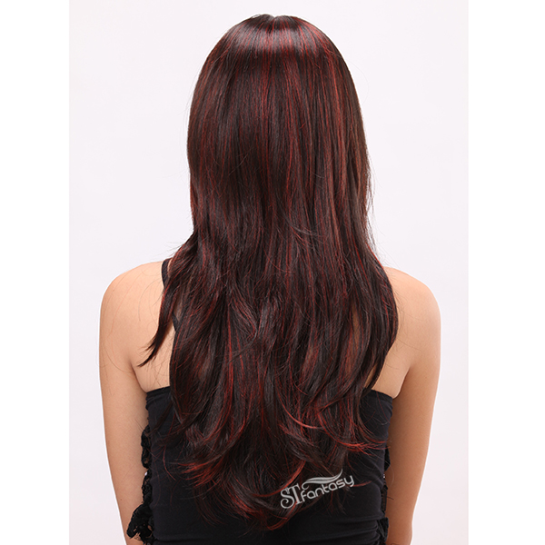 Color mixing long natural wave synthetic wigs for women