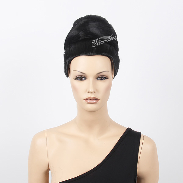 Black color updo hair style mannequin head bald wig wholesale