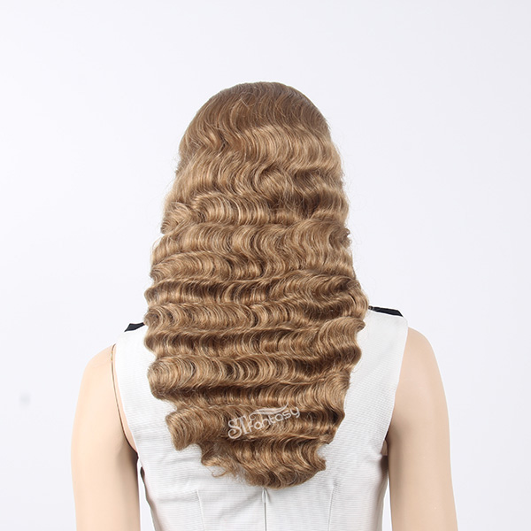 China professional hair wig surplier 22" deep wave synthetic hair half wig golden color