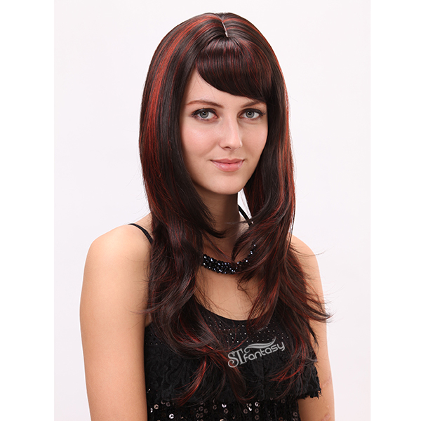 Color mixing long natural wave synthetic wigs for women