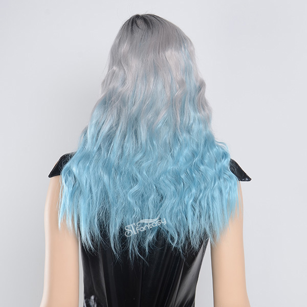 Guangzhou synthetic wig wholesale long curly ombre blue party wig