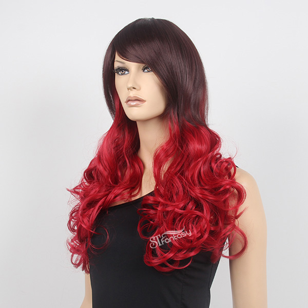 Cheap two tone color long curly synthetic hair party wig