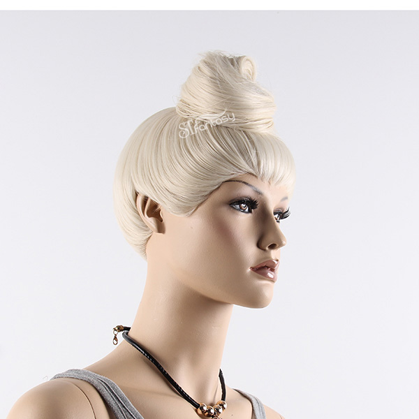 White synthetic wig display manequin head with hair bun