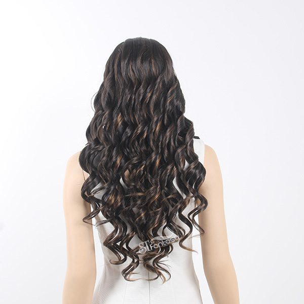 28 inch black wavy synthetic hair half wig for black women