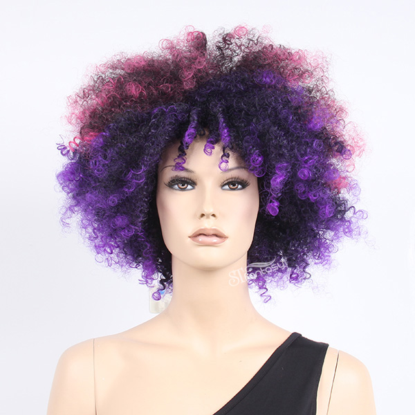 Colorful fluffy short synthetic hair sports fan wig