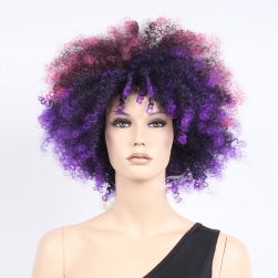 Colorful fluffy short synthetic hair sports fan wig