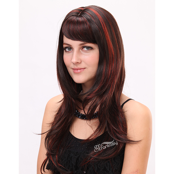 Color mixing long natural wave synthetic wigs for women