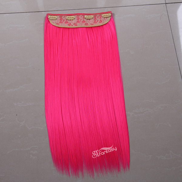 Silky straight rose red synthetic hair weft wirh 4 clips
