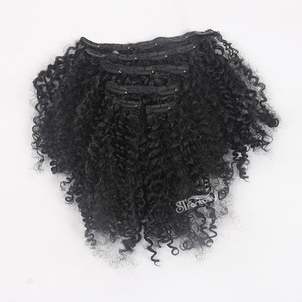 Kinky curly synthetic clip in hair extensions with 6 pieces per set