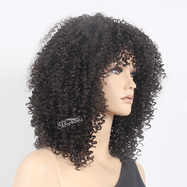 Black afro wig with kinky curly synthetic fiber imported from Japan
