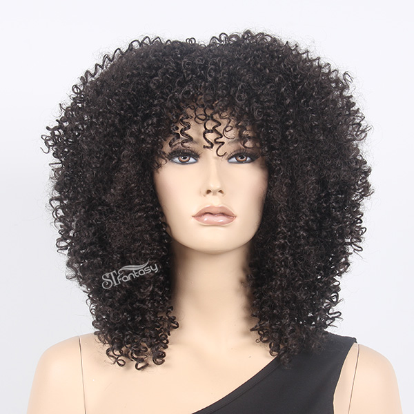 Black afro wig with kinky curly synthetic fiber imported from Japan