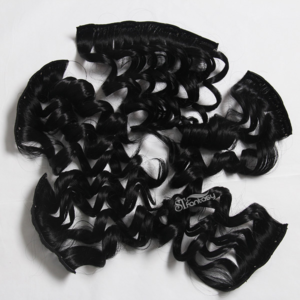 Kinky curly 5 pieces per set clip in synthetic hair extension for black women