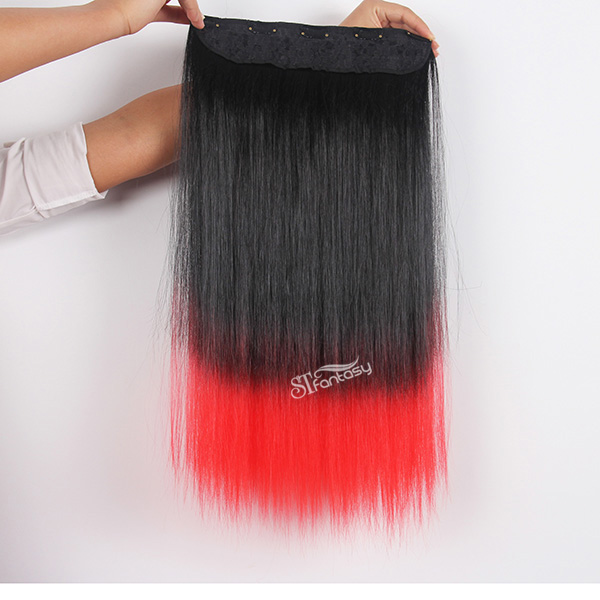 Black ombre red one piece synthetic hair extension with clips