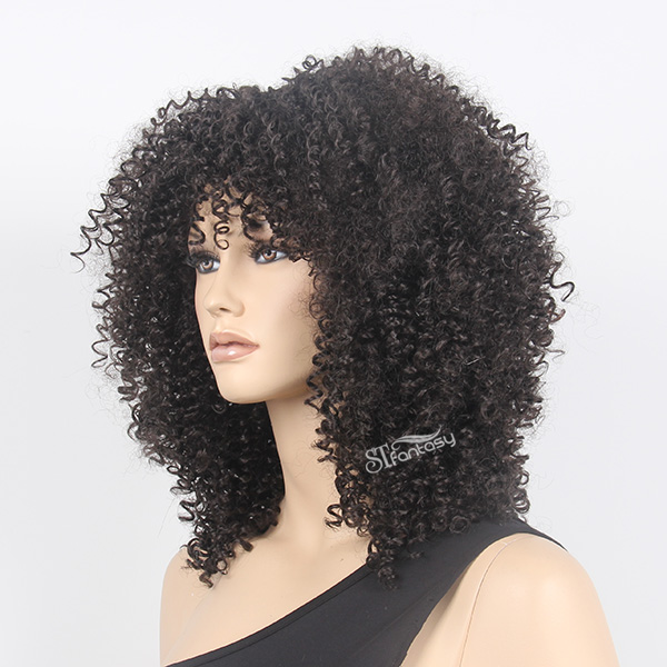 Black afro wig with kinky curly synthetic fiber imported from Japan