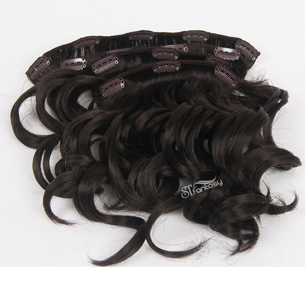 Deep wave synthetic hair weft clip in hair with 4 pieces per set