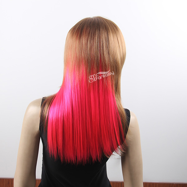 Silky straight rose red synthetic hair weft wirh 4 clips