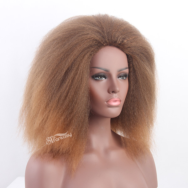 Fluffy golden blonde synthetic hair afro wig for black women