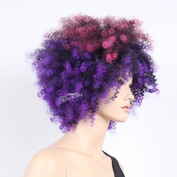 Synthetic hair coloful purple afro short wig for women
