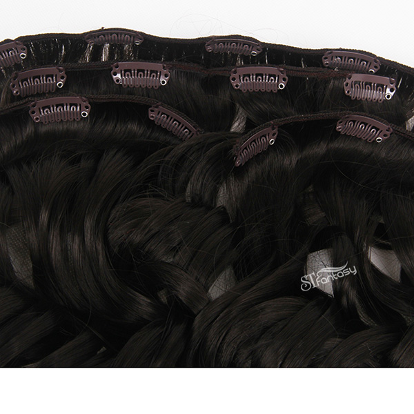 Deep wave synthetic hair weft clip in hair with 4 pieces per set