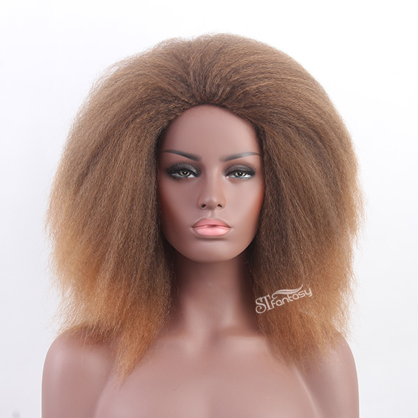 Fluffy golden blonde synthetic hair afro wig for black women