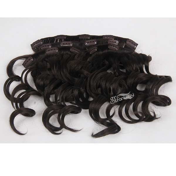 Deep wave synthetic hair weft clip in hair with 4 pieces per set