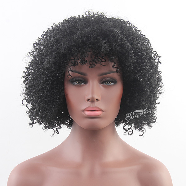Short kinky curly synthetic hair afro wig for african women