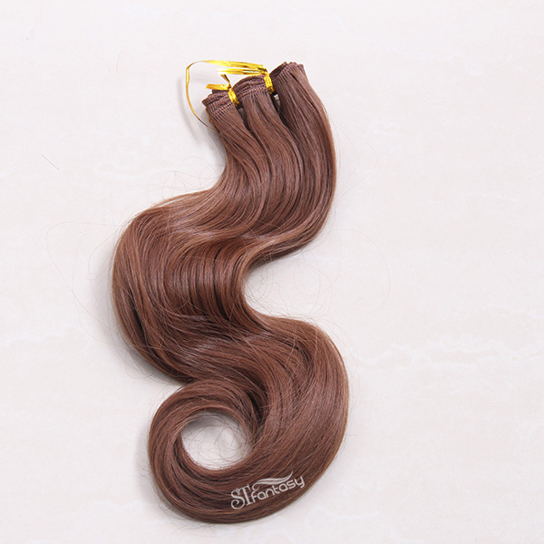 Natural looking body wave brown synthetic hair weft wholesale