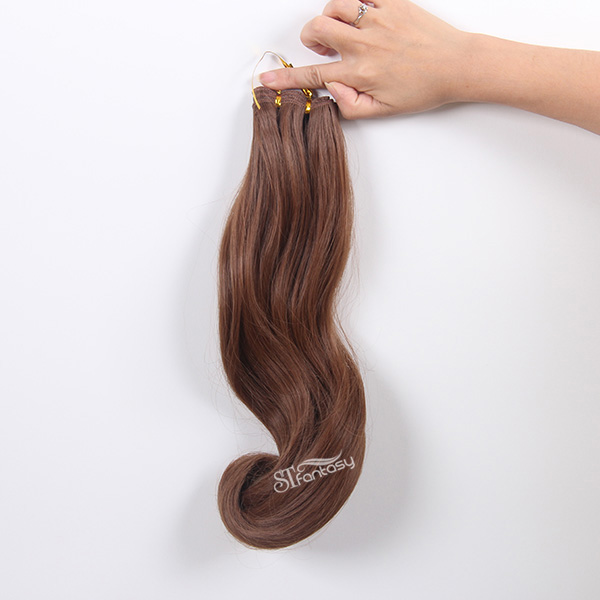 Natural looking body wave brown synthetic hair weft wholesale