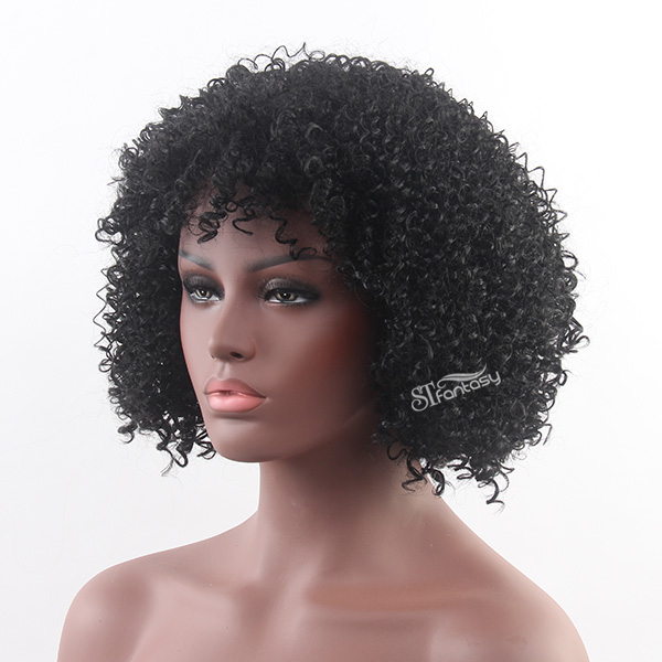 Short kinky curly synthetic hair afro wig for african women