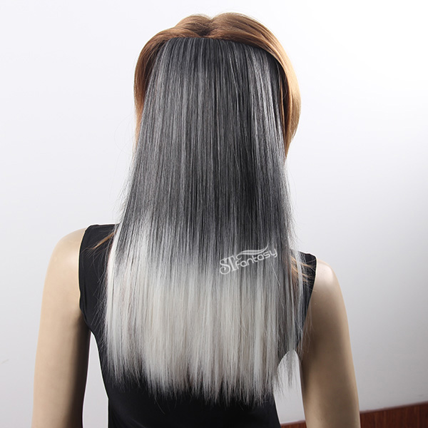 Grey ombre white one piece synthetic hair extension wholesale