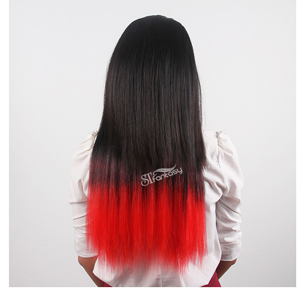 Black ombre red one piece synthetic hair extension with clips