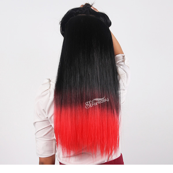 Black ombre red one piece synthetic hair extension with clips