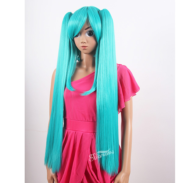 Guangzhou synthetic wig factory wholesale blue hatsune miku cosplay wig