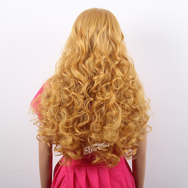 27" long curly yellow synthetic high temperature fiber japanese cosplay wig
