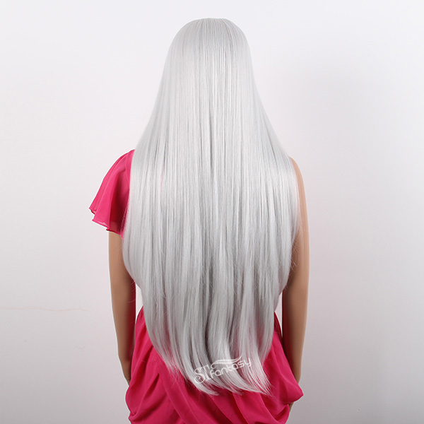 33 inch 326 gram straight white synthetic hair cosplay wig for japanese anime