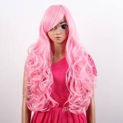 Extra long curly pink cosplay wig with synthetic hair wholesale