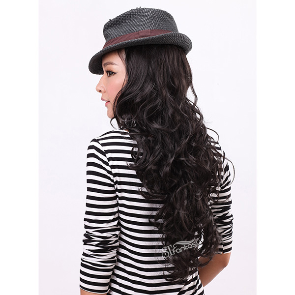 29" Black synthetic hair natural curly half wig for ladies