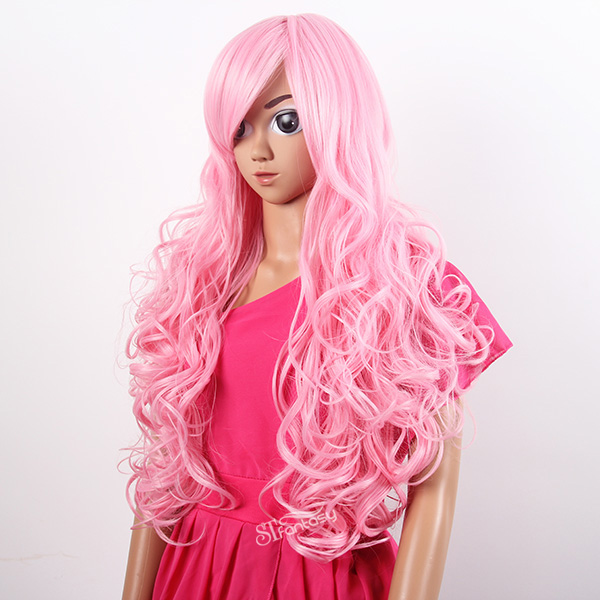 Extra long curly pink cosplay wig with synthetic hair wholesale