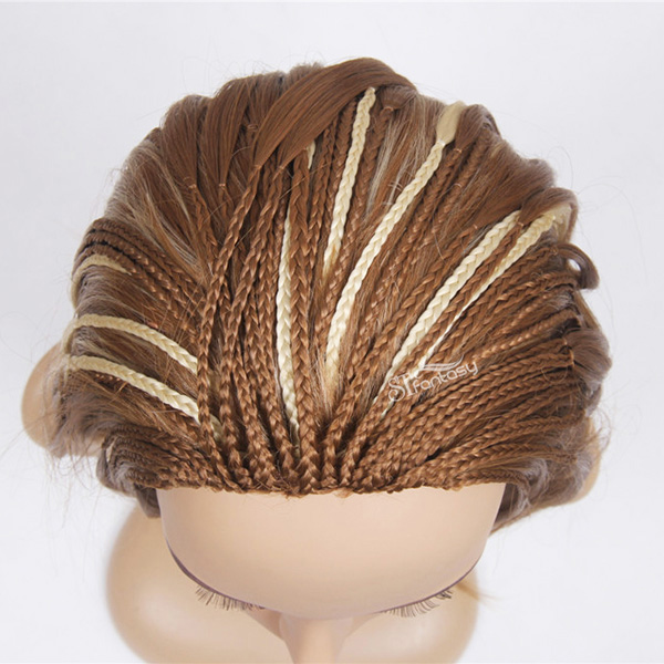 ST factory wholesale golden synthetic hair braiding half wig with highlight