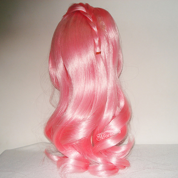 Pink curly long hair doll wig with high temperature fiber