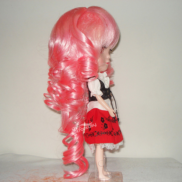 Big curl synthetic hair pink wig for dolls wholesale