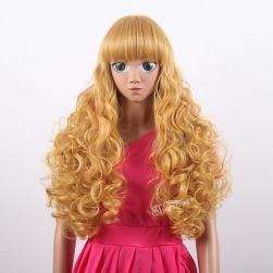 27" long curly yellow synthetic high temperature fiber japanese cosplay wig