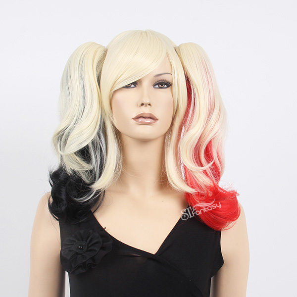 ST wholesale three tone color cosplay wig with a pair of ponytails