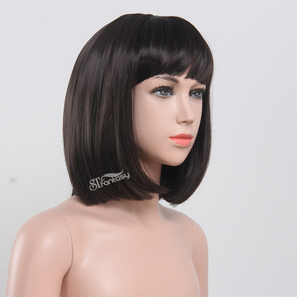 12" Black color short straight synthetic hair bob wig for kids